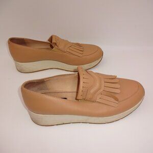 Womens Musette Brown Leather Loafers Slip Ons 38 8 Shoes Fringe Romania